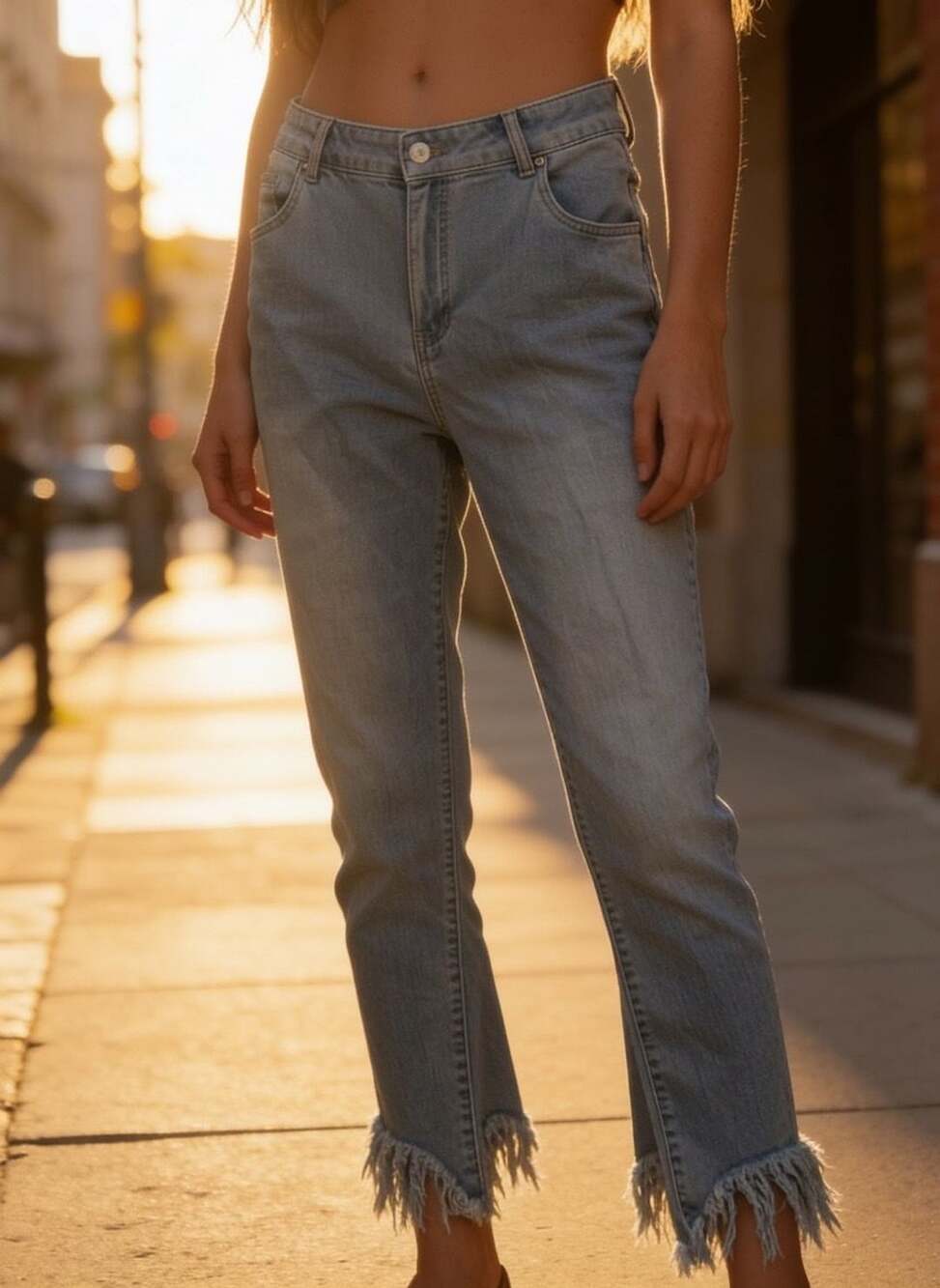 Charlie B Jeans Size 16 Fringed Hem Light Wash Blue